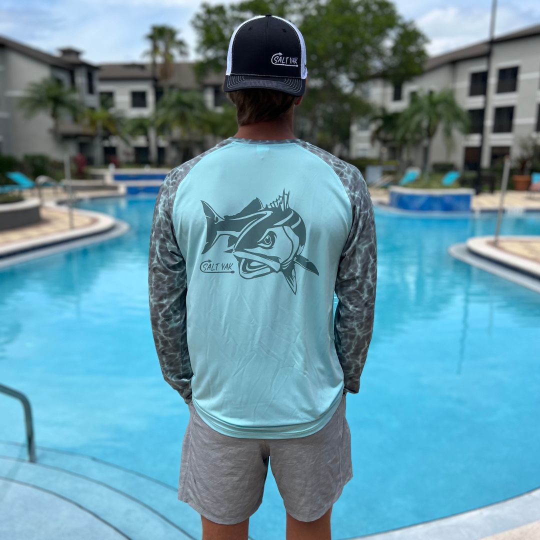 🌊🎣 Dive into Style and Protection: SPF 50 Fishing Shirt with Water Patterned Sleeves 🎣🌊