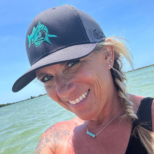 Black Trucker Style Hat with Teal Redfish by Richardson